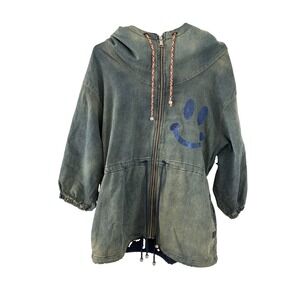 Jazmin Chebar Parka Jacket Women S Blue Rainbow Smiley Y2K Distressed L3000417